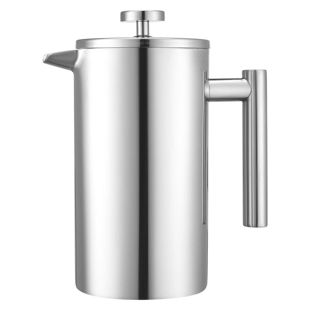 French Press Coffee Maker, 34 Ounce 1 Liter Stainless Steel Coffee Press Tea Maker with Filter, Large Double Wall Insulated French Presses Cold Brew for Camping Travel Home Kitchen, Silver