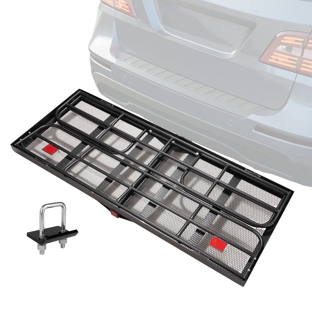 Hitch Cargo Carrier, 60 x 24 x 14 in Folding Trailer Hitch Mounted Steel Cargo Basket, 400lbs Loading Capacity Luggage Carrier Rack with Stabilizer, Fits 2" Hitch Receiver for SUV Truck Pickup