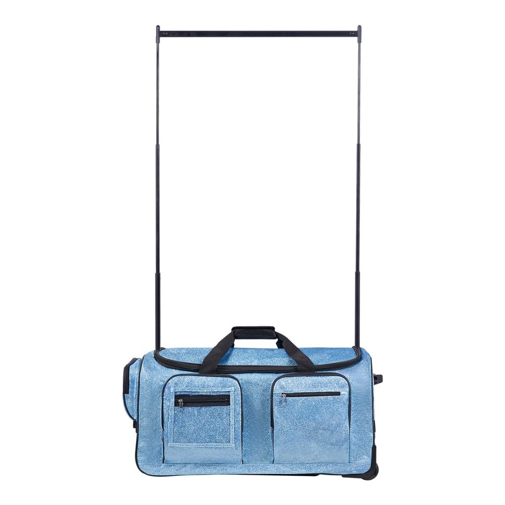 Dance Bag with Garment Rack, 29 Inch Rolling Dance Duffel, with Wheels, USB Port, Height Adjustable Clothes Rack, Privacy Protection Curtain, Ideal for Travel and Competitions, Sparkling Blue