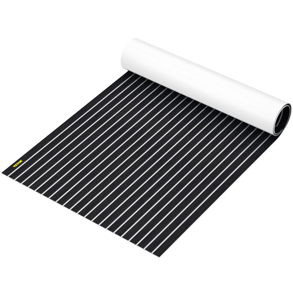 EVA Foam Faux Teak Boat Decking Sheet 94.5 X 47.2 Inch 5MM Thick Non-Skid Self-Adhesive for Marine Yacht RV Swimming Pool Garden Boat Flooring Sheet (Black + White Seam, 94.5" x 47.2")