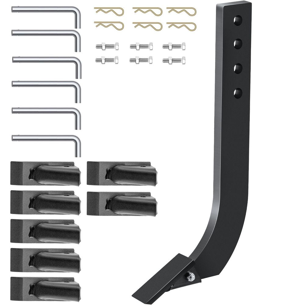 Box Blade Shank, 18'' Scarifier Shank, 4 Holes Box Scraper Shank, Ripper Shank with Removable Tapered Teeth and Pins, Adjustable Shanks Assembly for Replacement, Digging, Plowing, 6PCS