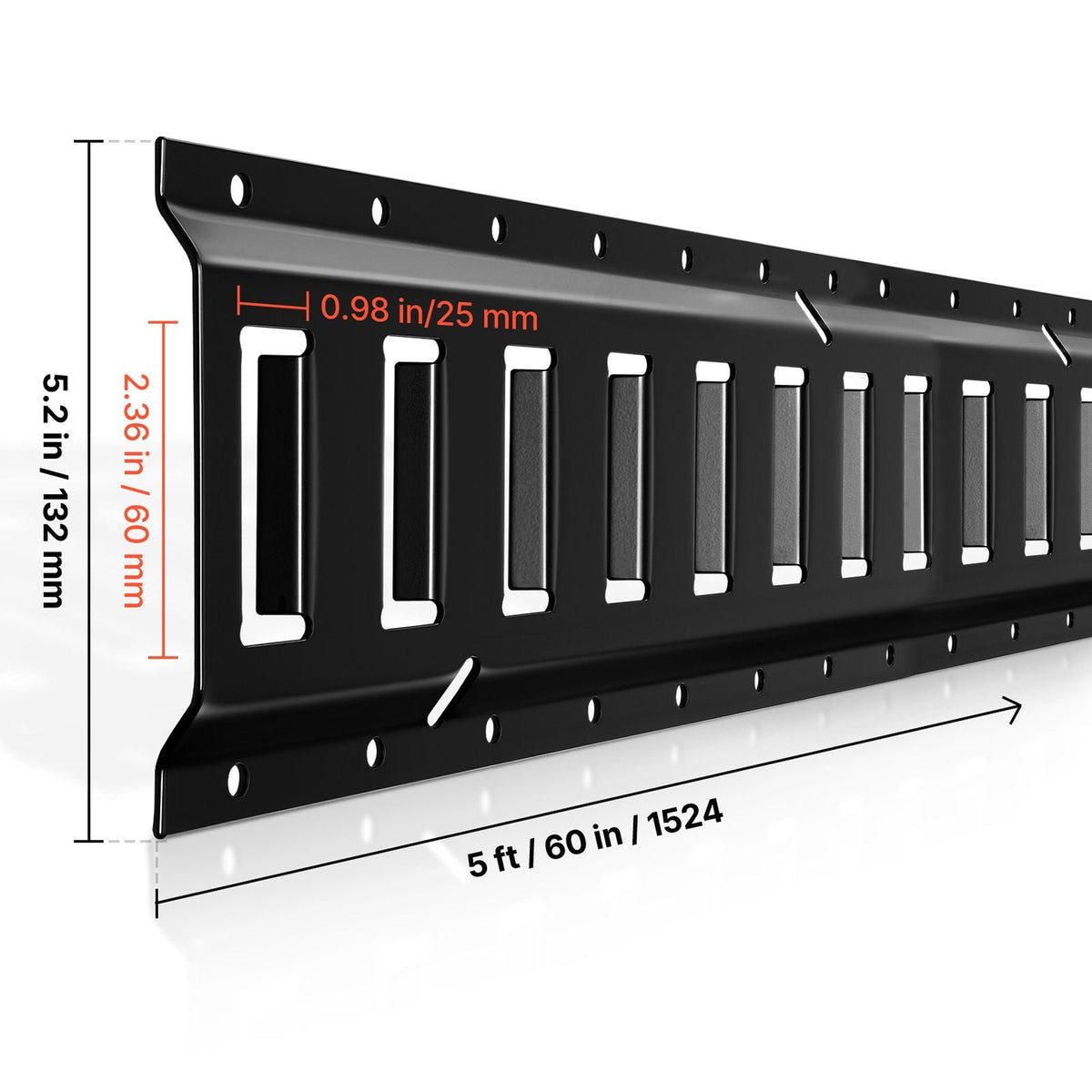 E-Track Tie-Down Rail Kit, 8 Pack (5ft+4ft+2ft+1ft) E Track Rails, 36 Pcs Includes 2 Ratchet Straps & 8 O-Rings & 8 Tie-Offs with D-Ring & 2 Single Slots & 16 End Caps, Fit for Vans Trailers