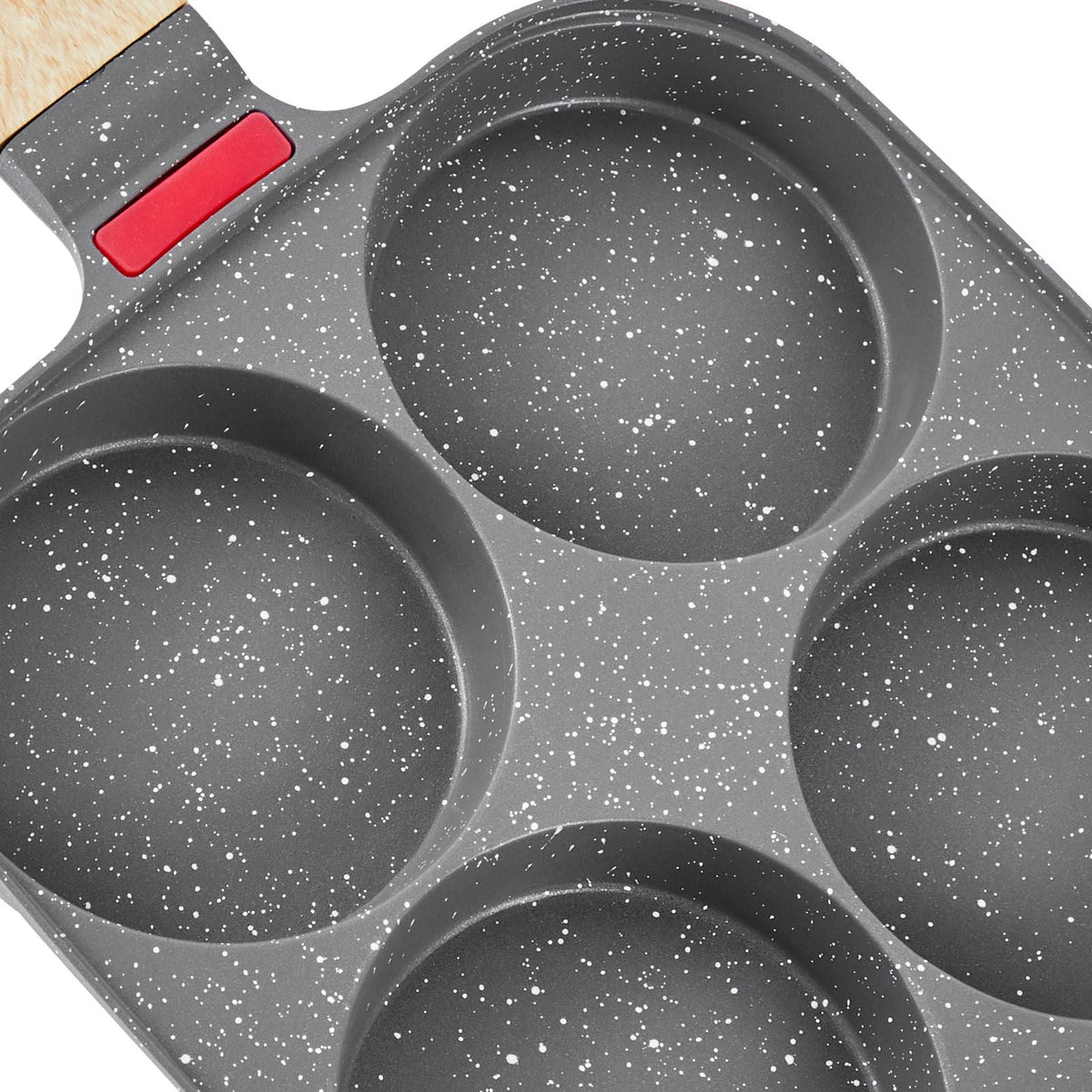 Egg Pan, 4-Cup Nonstick Egg Frying Pan, Aluminum Breakfast Omelette Skillet for Pancakes, Hamburgers, Sandwiches, with Lid, Oil Brush, Scraper, Compatible with Gas Stove & Induction Cookware