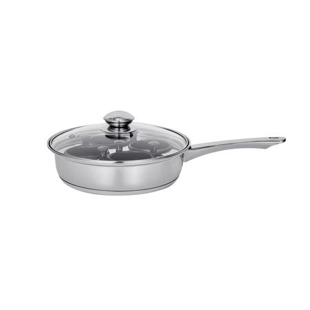 Egg Poacher Pan, 4-Cup Poached Egg Maker, Stainless Steel Poaching Pan and Frying Skillet, with 4 Nonsitck Detachable Large Cups, Lid, and Silicone Spatula, Compatible with Induction Stovetop