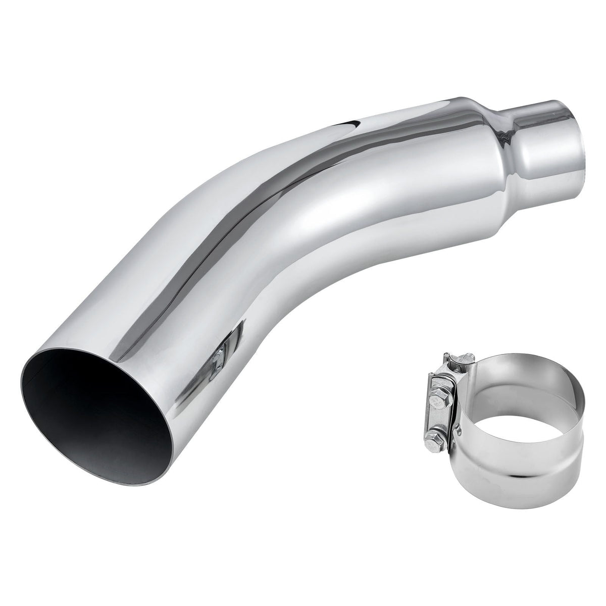 Elbow Exhaust Tip, 4 Inch Inlet, 6 Inch Outlet, 23 in Overall Length, Chrome Turn Down Exhaust Tip with Clamp for Truck, Sedan, Sports Car, SUV, Chrome Structure for High Temperature Resistance