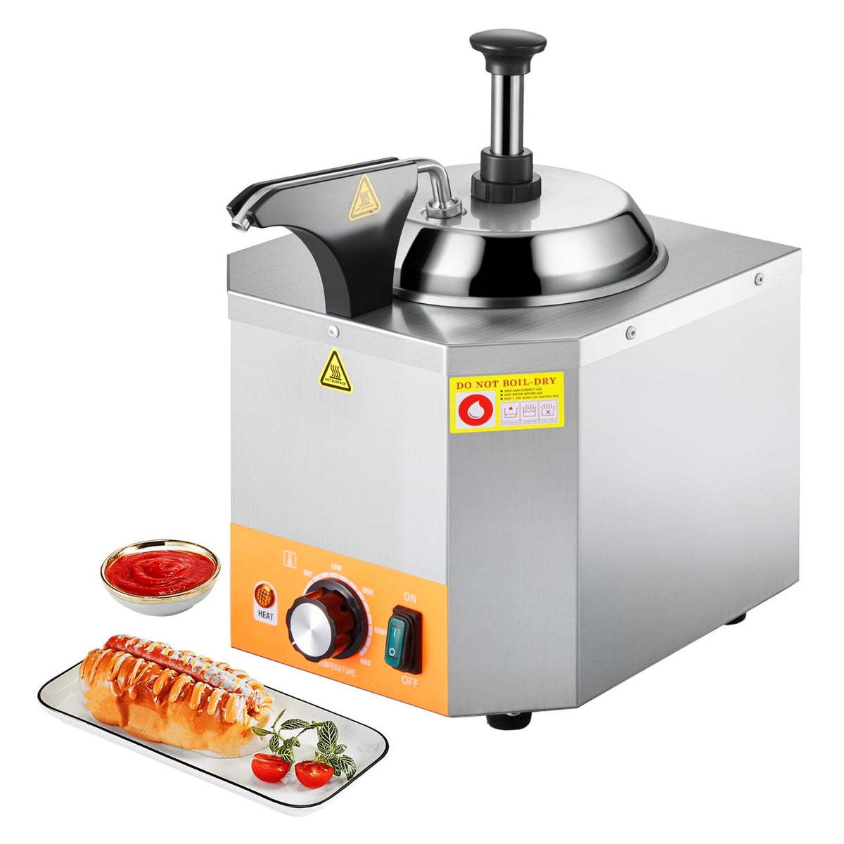 Electric Cheese Dispenser with Pump, 2.4L Commercial Hot Fudge Warmer, Stainless Steel Heated Pump Dispenser, 86-230 F Temp Adjustable Nacho Cheese Sauce Warmer, for Hot Fudge Cheese Caramel