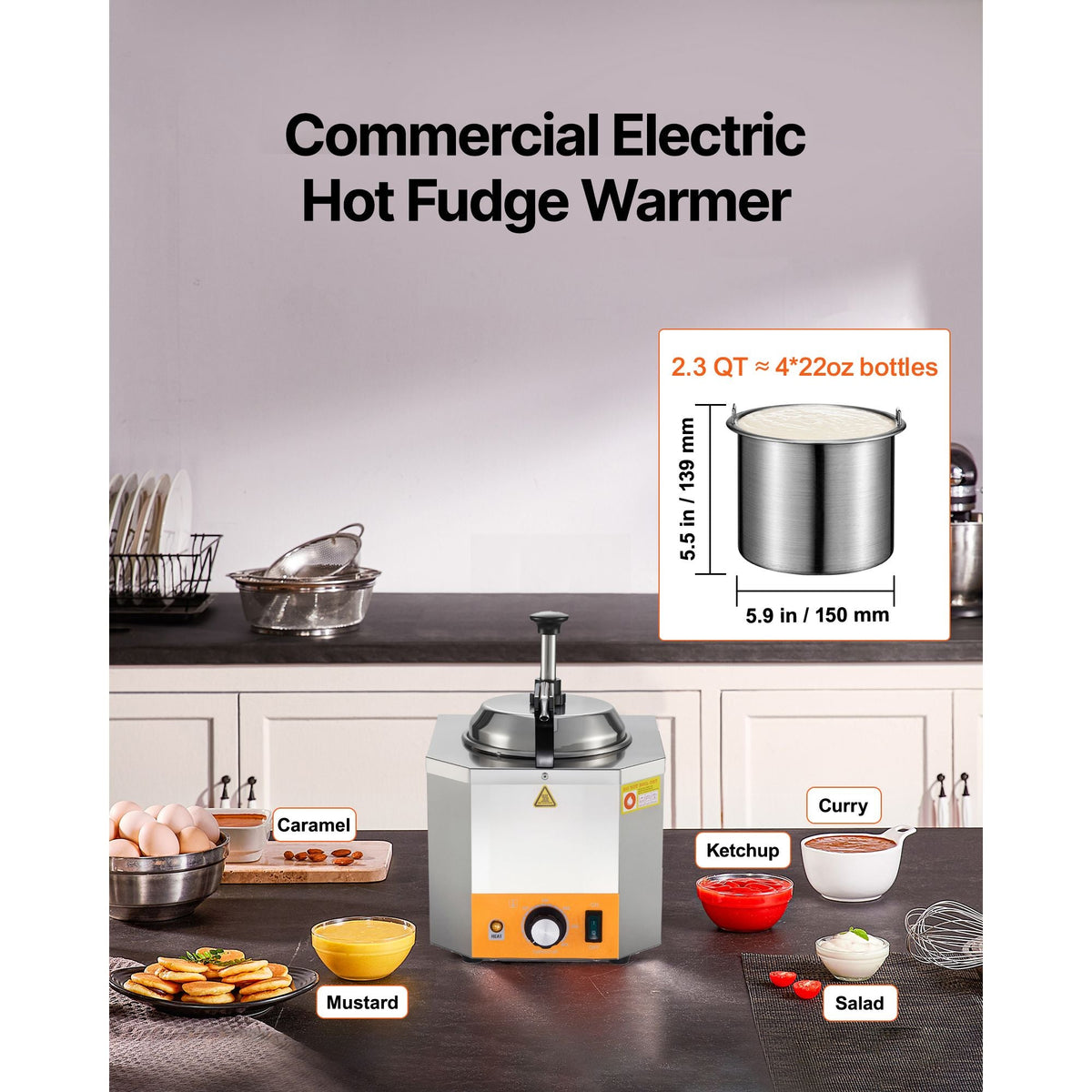 Electric Cheese Dispenser with Pump, 2.4L Commercial Hot Fudge Warmer, Stainless Steel Heated Pump Dispenser, 86-230 F Temp Adjustable Nacho Cheese Sauce Warmer, for Hot Fudge Cheese Caramel