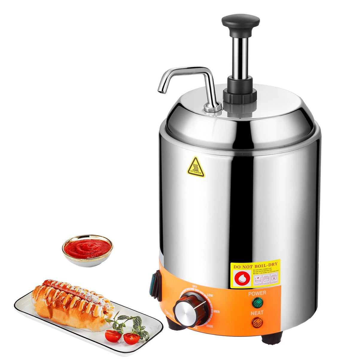 Electric Cheese Dispenser with Pump, 2.4L Commercial Hot Fudge Warmer, Stainless Steel Pump Dispenser, 86-230Fahrenheit Temp Adjustable Nacho Cheese Sauce Warmer, for Hot Fudge Cheese Caramel