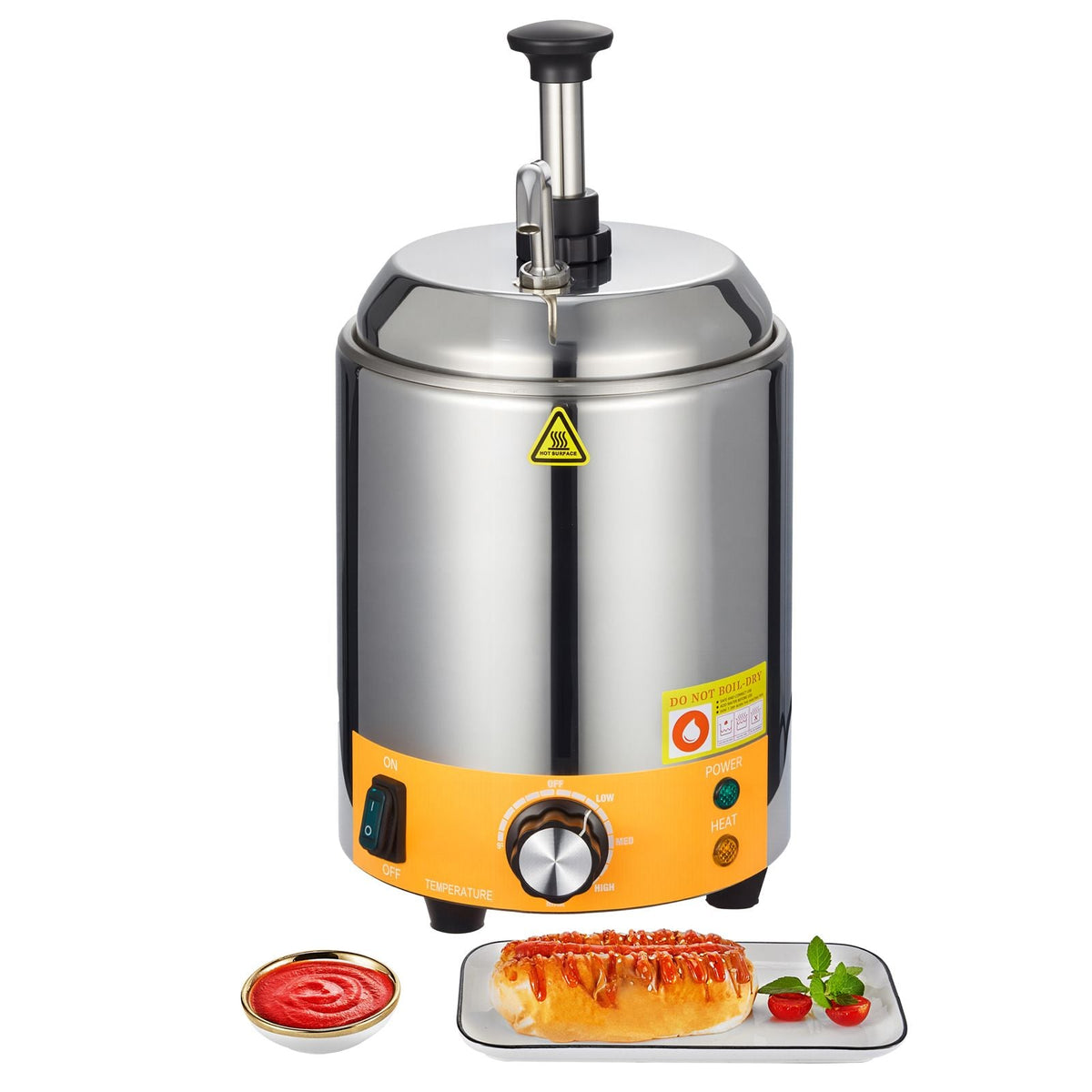 Electric Cheese Dispenser with Pump, 2.4L Commercial Hot Fudge Warmer, Stainless Steel Pump Dispenser, 86-230Fahrenheit Temp Adjustable Nacho Cheese Sauce Warmer, for Hot Fudge Cheese Caramel