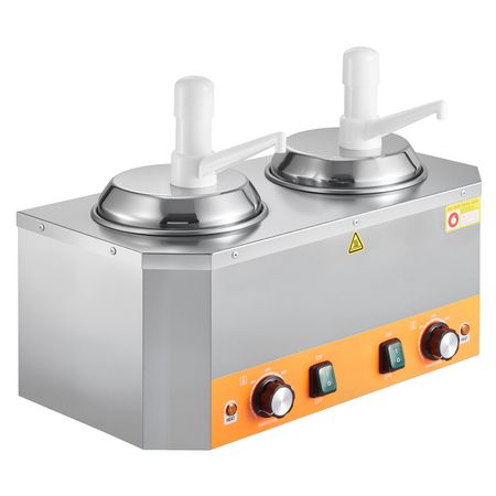 Electric Cheese Dispenser with Pumps, 2.4x2 L Commercial Hot Fudge Warmer, Plastic Double Pumps Dispenser, 86-230 F Temp Adjustable Nacho Cheese Sauce Warmer, for Hot Fudge Cheese Caramel