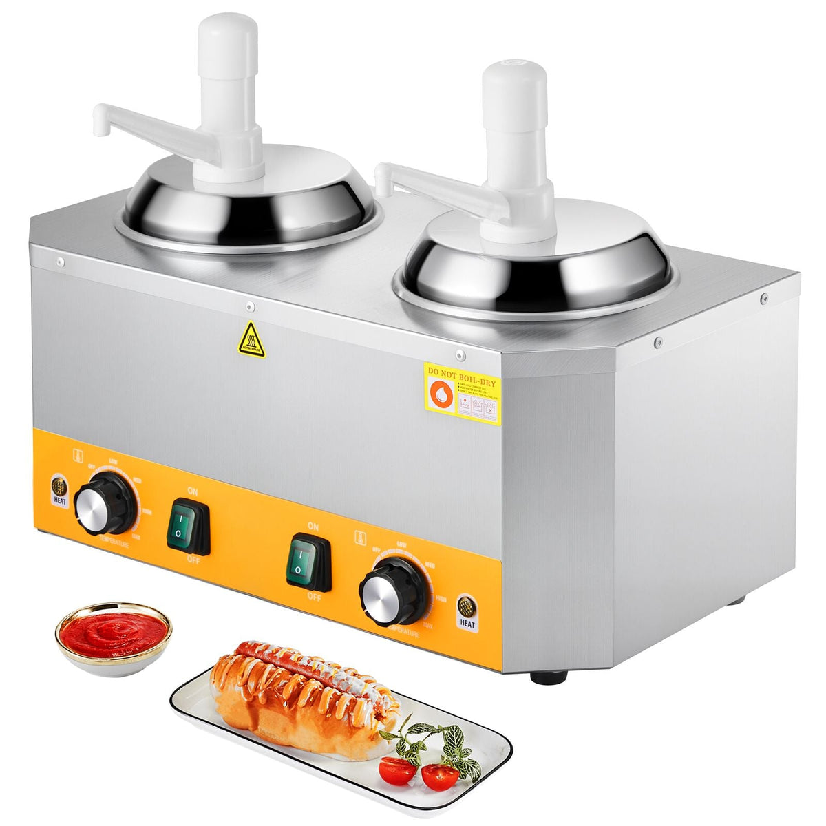 Electric Cheese Dispenser with Pumps, 2.4x2 L Commercial Hot Fudge Warmer, Plastic Double Pumps Dispenser, 86-230 F Temp Adjustable Nacho Cheese Sauce Warmer, for Hot Fudge Cheese Caramel