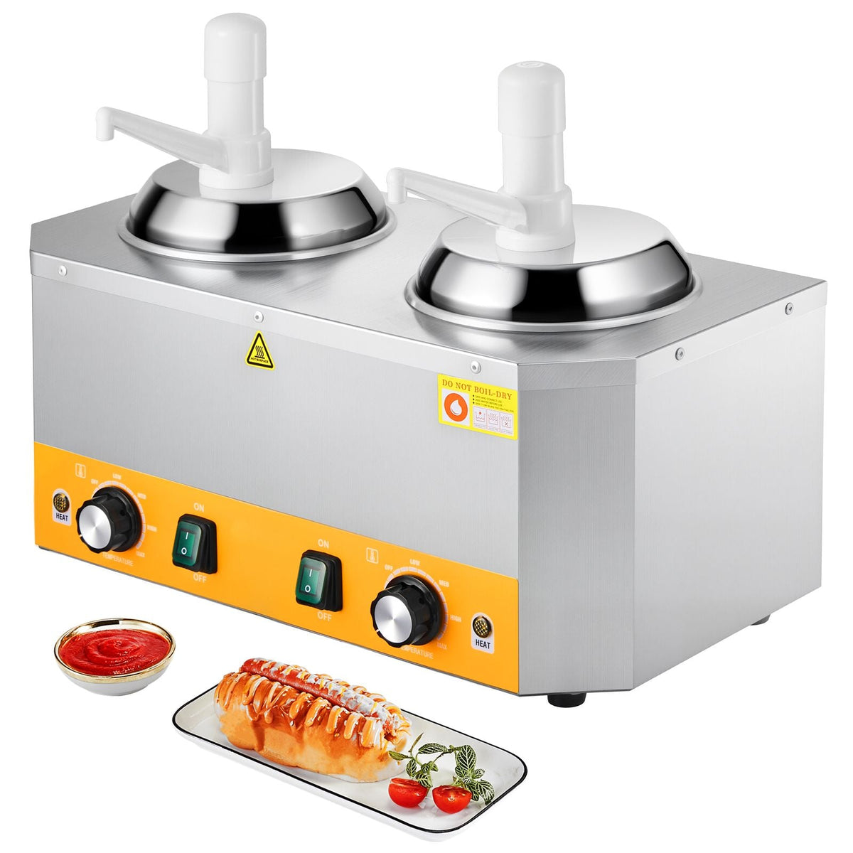 Electric Cheese Dispenser with Pumps, 2.4x2 L Commercial Hot Fudge Warmer, Plastic Double Pumps Dispenser, 86-230 F Temp Adjustable Nacho Cheese Sauce Warmer, for Hot Fudge Cheese Caramel