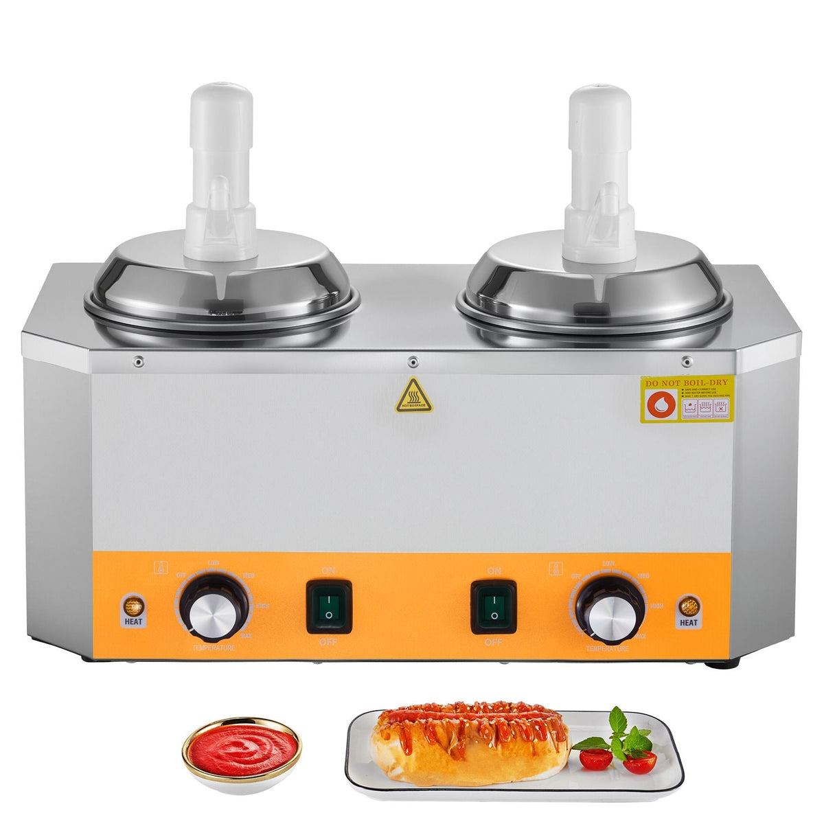 Electric Cheese Dispenser with Pumps, 2.4x2 L Commercial Hot Fudge Warmer, Plastic Double Pumps Dispenser, 86-230 F Temp Adjustable Nacho Cheese Sauce Warmer, for Hot Fudge Cheese Caramel