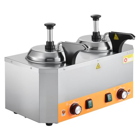 Electric Cheese Dispenser with Pumps, 2.4x2 L Commercial Hot Fudge Warmer, Stainless Steel Heated Double Pumps Dispenser, 86-230 F Temp Adjustable Nacho Cheese Warmer for Fudge Cheese Caramel