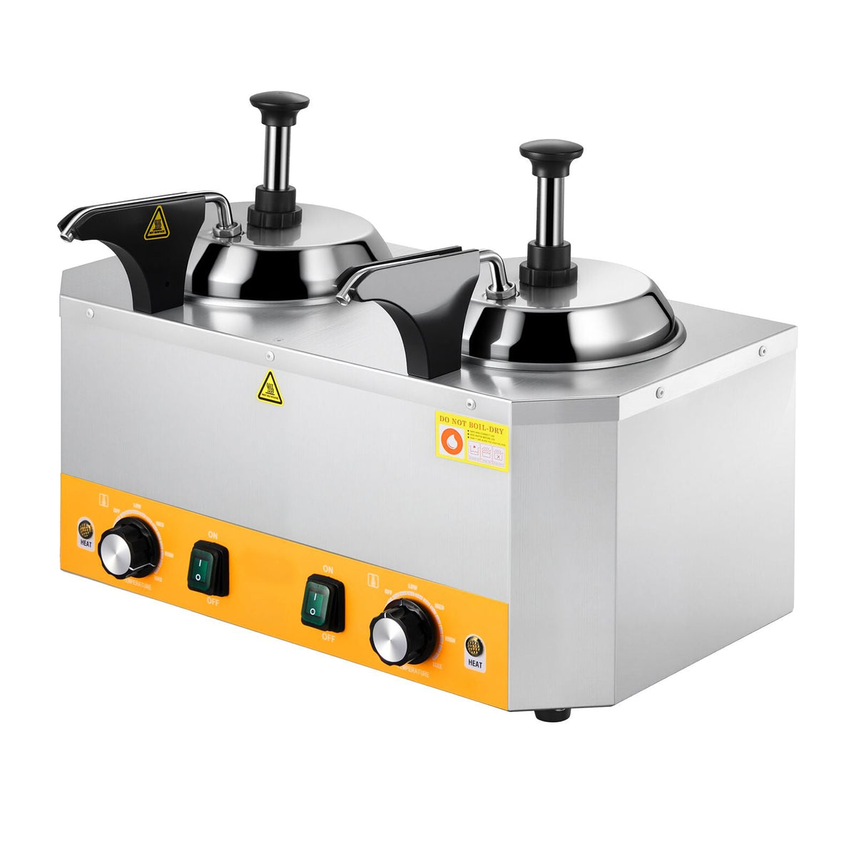 Electric Cheese Dispenser with Pumps, 2.4x2 L Commercial Hot Fudge Warmer, Stainless Steel Heated Double Pumps Dispenser, 86-230 F Temp Adjustable Nacho Cheese Warmer for Fudge Cheese Caramel