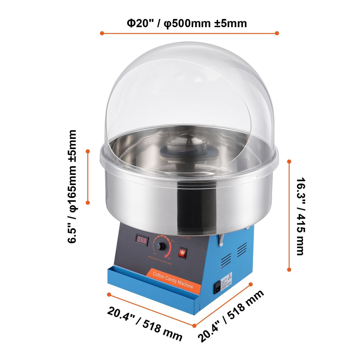 Electric Cotton Candy Machine, 1000W Candy Floss Maker, Commercial Cotton Candy Machine with Cover, Stainless Steel Bowl, and Sugar Scoop, Perfect for Home Kids Birthday, Family Party (Blue)