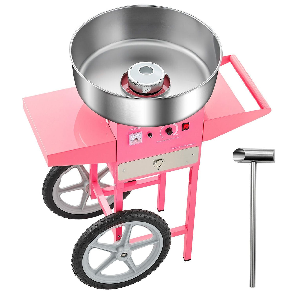 Electric Cotton Candy Machine with Cart, 1000W Commercial Candy Floss Maker with 20.5 in Stainless Steel Bowl, Sugar Scoop, and Drawer, Easy to Use, for Home, Kids Birthday, Family Party, Pink