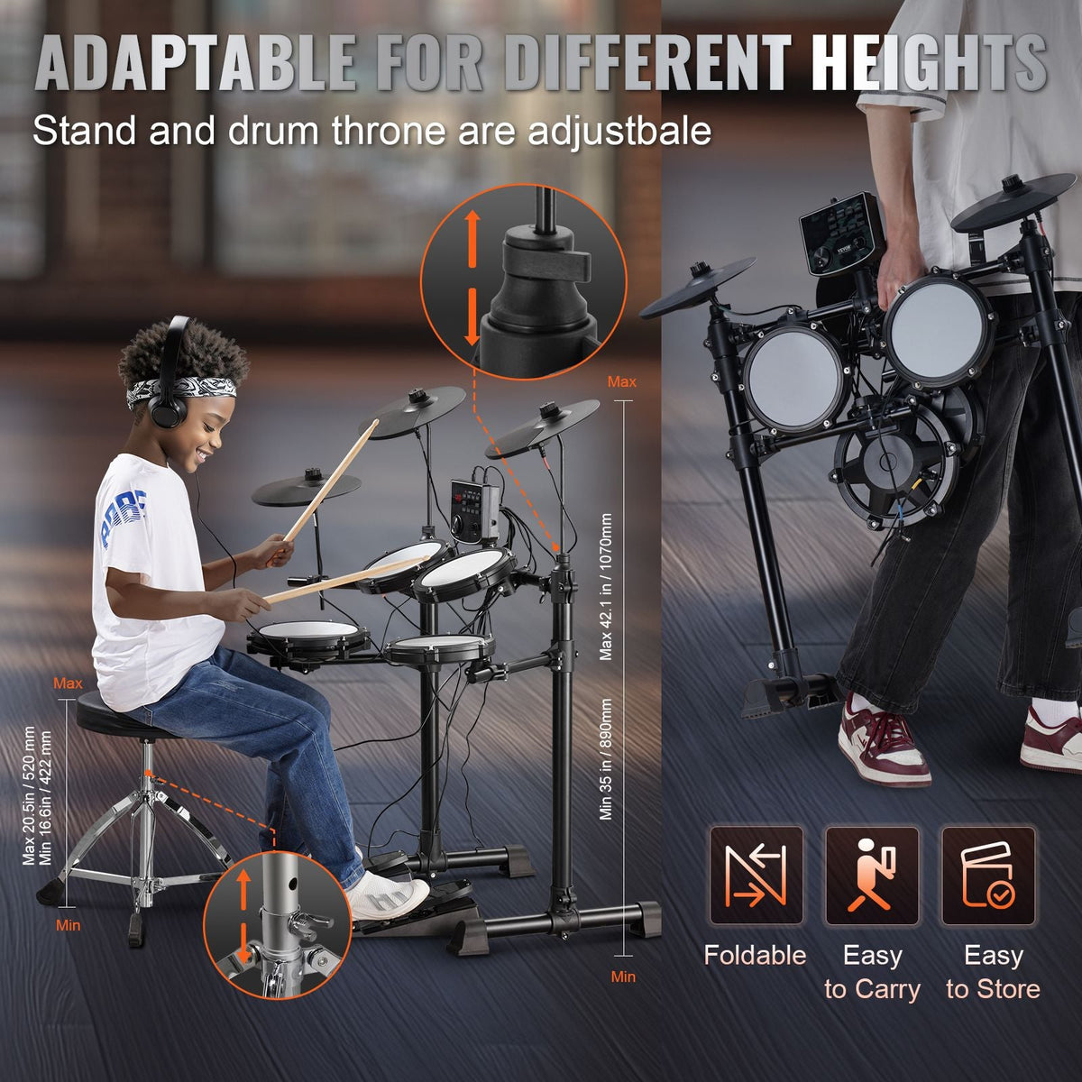 Electric Drum Set, 15 Drum Kits & 150 Sounds Electronic Drum Kit, USB MIDI Supported 8 in Quiet Mesh Snare Electric Drum Set with 10 in Cymbals Drum Sticks & Headphone, for Beginners & Adults