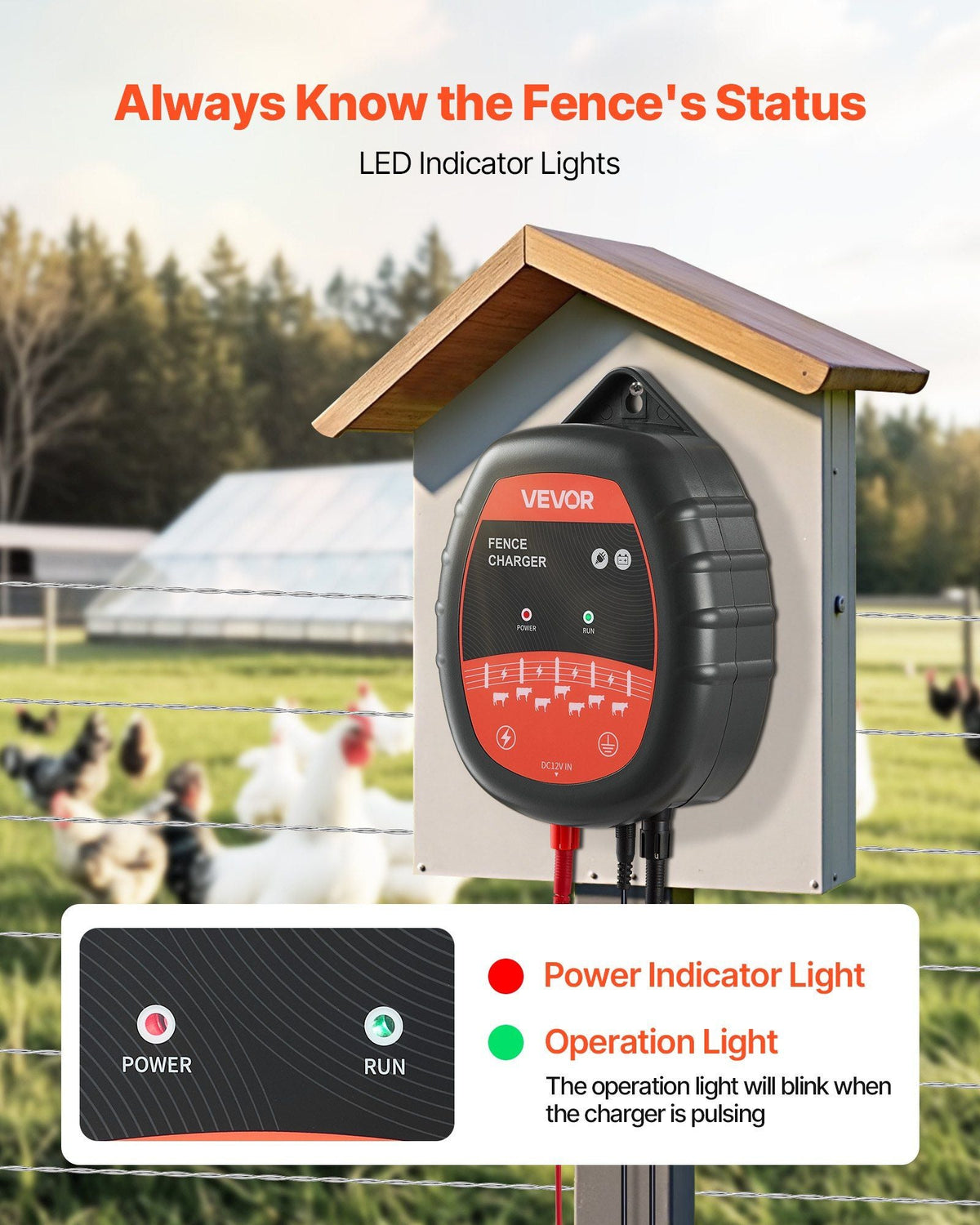 Electric Fence Charger, 10kV 1J, AC DC Electric Fence Energizer with LED Indicator, 1.86 Miles Range, Powerful Plug-in Fences Charger, Prevents Wild Animals Intrusion for Livestock Poultry