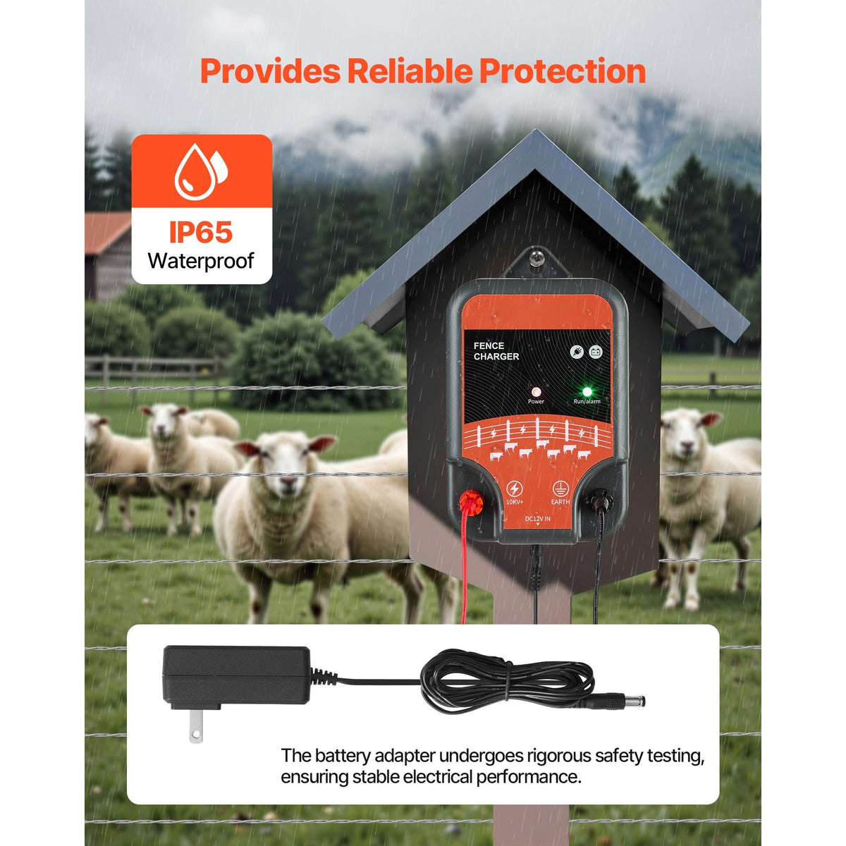 Electric Fence Charger, 10kV 2J, AC DC Electric Fence Energizer with LED Indicator, 1.86 Miles Range, Powerful Plug-in Fences Charger, Prevents Wild Animals Intrusion for Livestock Poultry