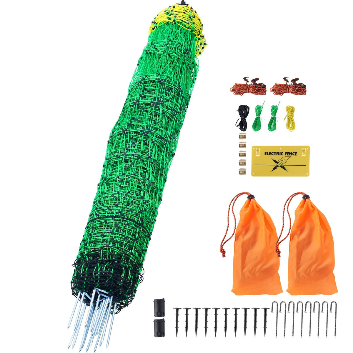 Electric Fence Netting, 48" H x 100' L, PE Net Fencing Kit with Posts & Double-Spiked Stakes, Utility Portable Mesh for Chickens, Ducks, Geese, Rabbits, Used in Backyards, Farms, and Ranches