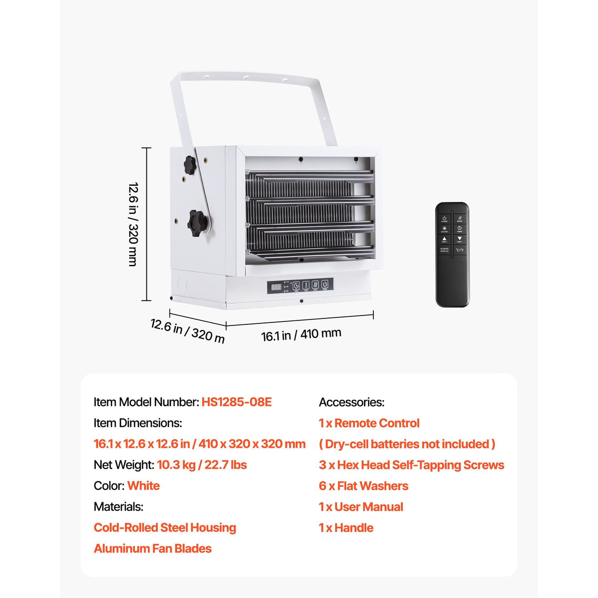 Electric Garage Heater, 8500-Watt with Remote Control & 10 Hour Timer & Overheat Protection Wall/Ceiling Mounted Shop Heater, Commercial Fan-forced for Indoor Workshop Warehouse,240V White