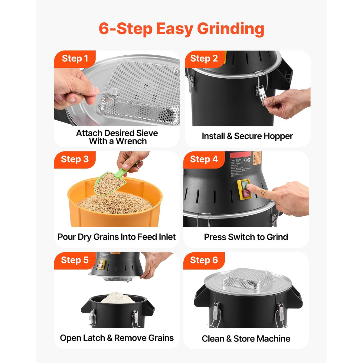 Electric Grain Mill Grinder, 600W High Power Commercial Spice Grinder, 6.6 Gal Pulverizer Powder Machine with Galvanized Sharp Blades, for Dry Grains, Spices, Cereals, Coffee, Corn & Pepper