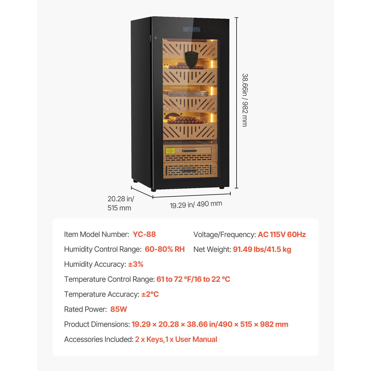 Electric Humidor, 105L, 1000 Counts Electric Cigar Humidor Cabinet with Compressor Cooling, Constant Humidity & Temperature Control, Spanish Cedar Wood Shelves & Drawers, 4 Layers, for Household