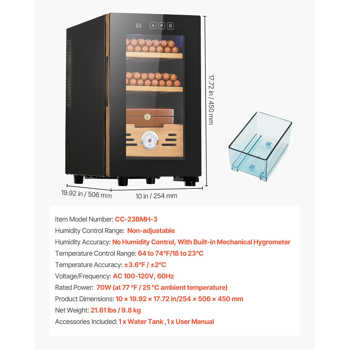 Electric Humidor, 23L, 150 Counts Electric Cigar Humidor Cabinet with Cooling Temperature Control, Spanish Cedar Wood Shelves & Drawers, Mechanical Hygrometer, 3 Layers, Cooler for Household