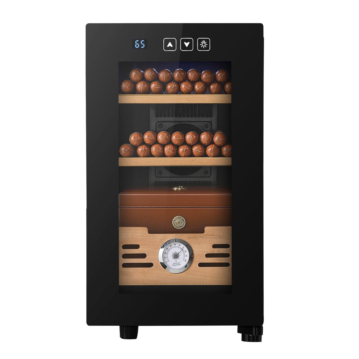 Electric Humidor, 23L, 150 Counts Electric Cigar Humidor Cabinet with Cooling Temperature Control, Spanish Cedar Wood Shelves & Drawers, Mechanical Hygrometer, 3 Layers, Cooler for Household