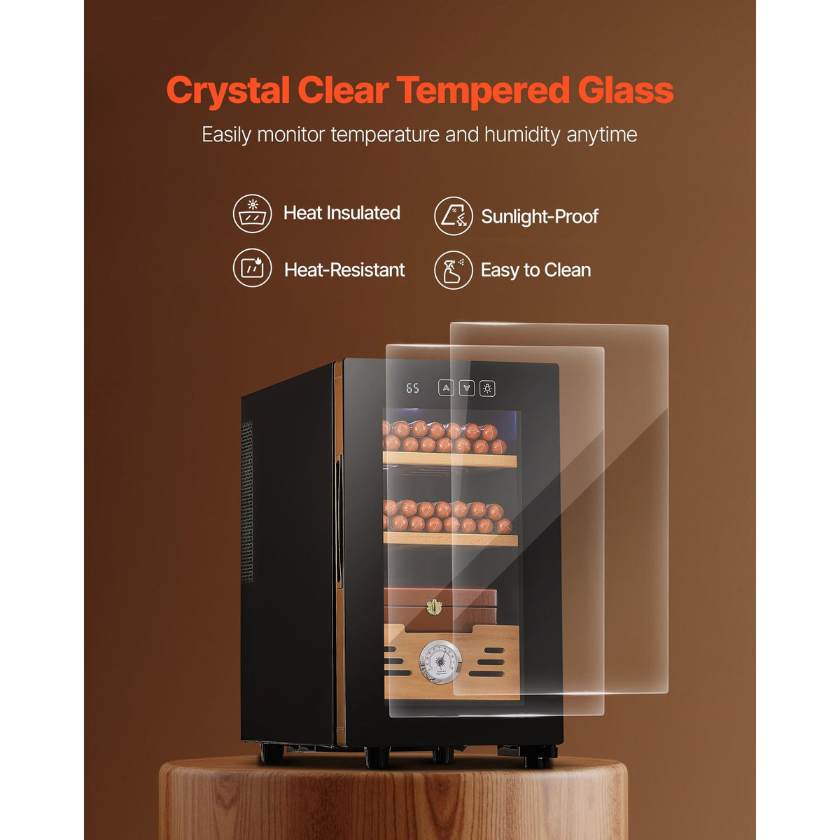 Electric Humidor, 23L, 150 Counts Electric Cigar Humidor Cabinet with Cooling Temperature Control, Spanish Cedar Wood Shelves & Drawers, Mechanical Hygrometer, 3 Layers, Cooler for Household