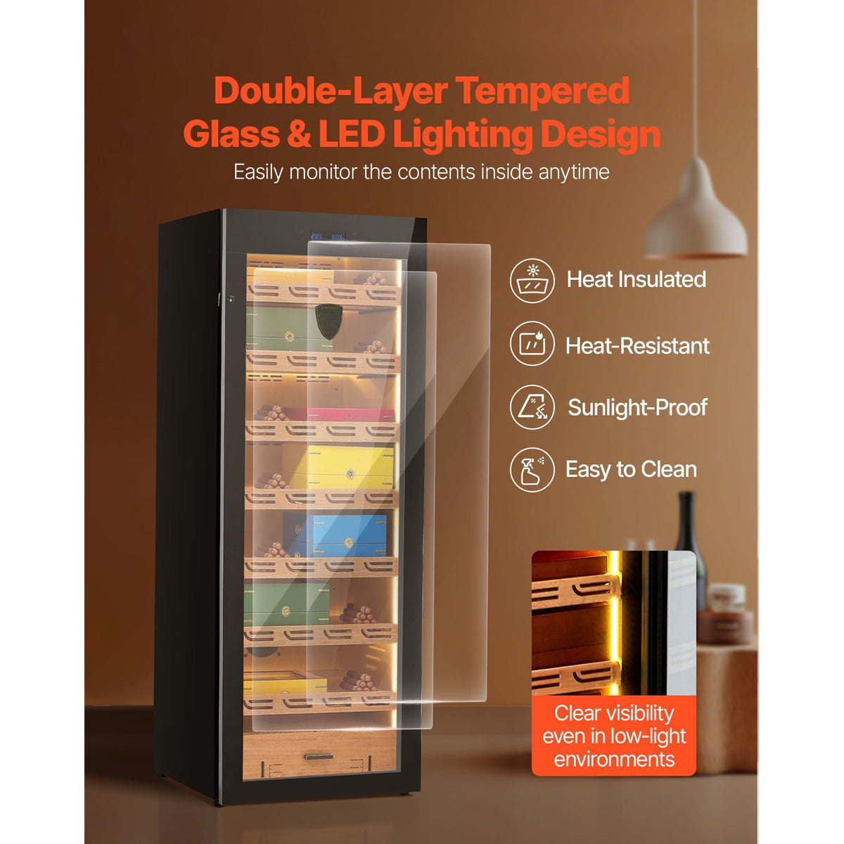 Electric Humidor, 288L, 1700 Counts Electric Cigar Humidor Cabinet with Compressor Cooling, Constant Humidity & Temperature Control, Spanish Cedar Wood Shelves & Drawers, 7 Layers, for Household