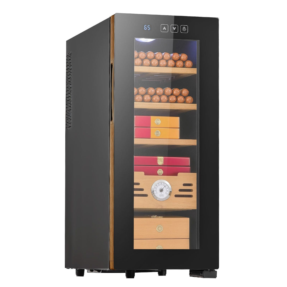 Electric Humidor, 33L, 250 Counts Electric Cigar Humidor Cabinet with Cooling Temperature Control, Spanish Cedar Wood Shelves & Drawers, Mechanical Hygrometer, 4 Layers, Cooler for Household