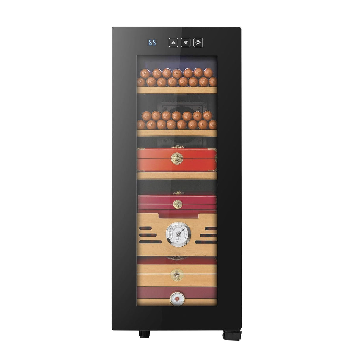 Electric Humidor, 33L, 250 Counts Electric Cigar Humidor Cabinet with Cooling Temperature Control, Spanish Cedar Wood Shelves & Drawers, Mechanical Hygrometer, 4 Layers, Cooler for Household