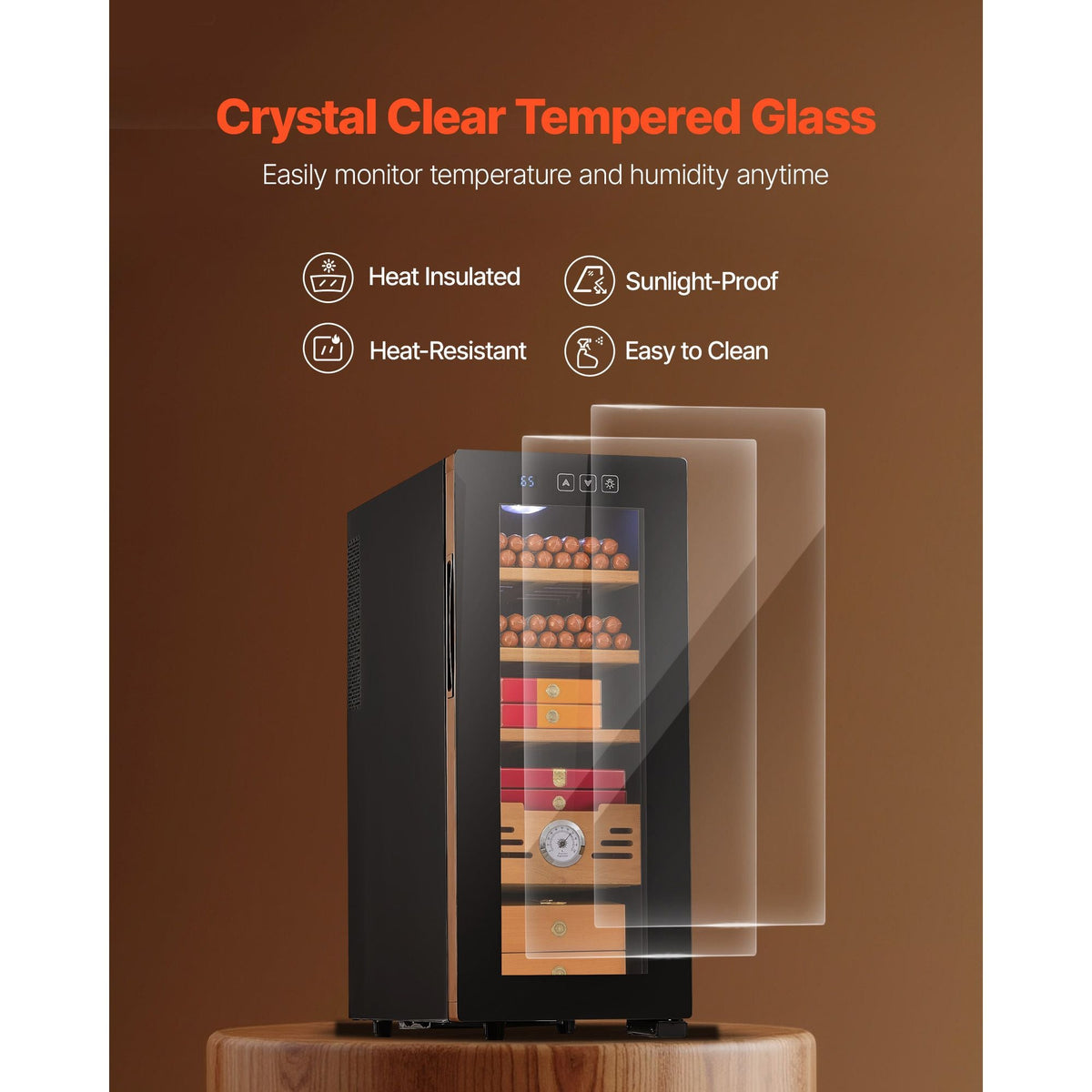 Electric Humidor, 33L, 250 Counts Electric Cigar Humidor Cabinet with Cooling Temperature Control, Spanish Cedar Wood Shelves & Drawers, Mechanical Hygrometer, 4 Layers, Cooler for Household