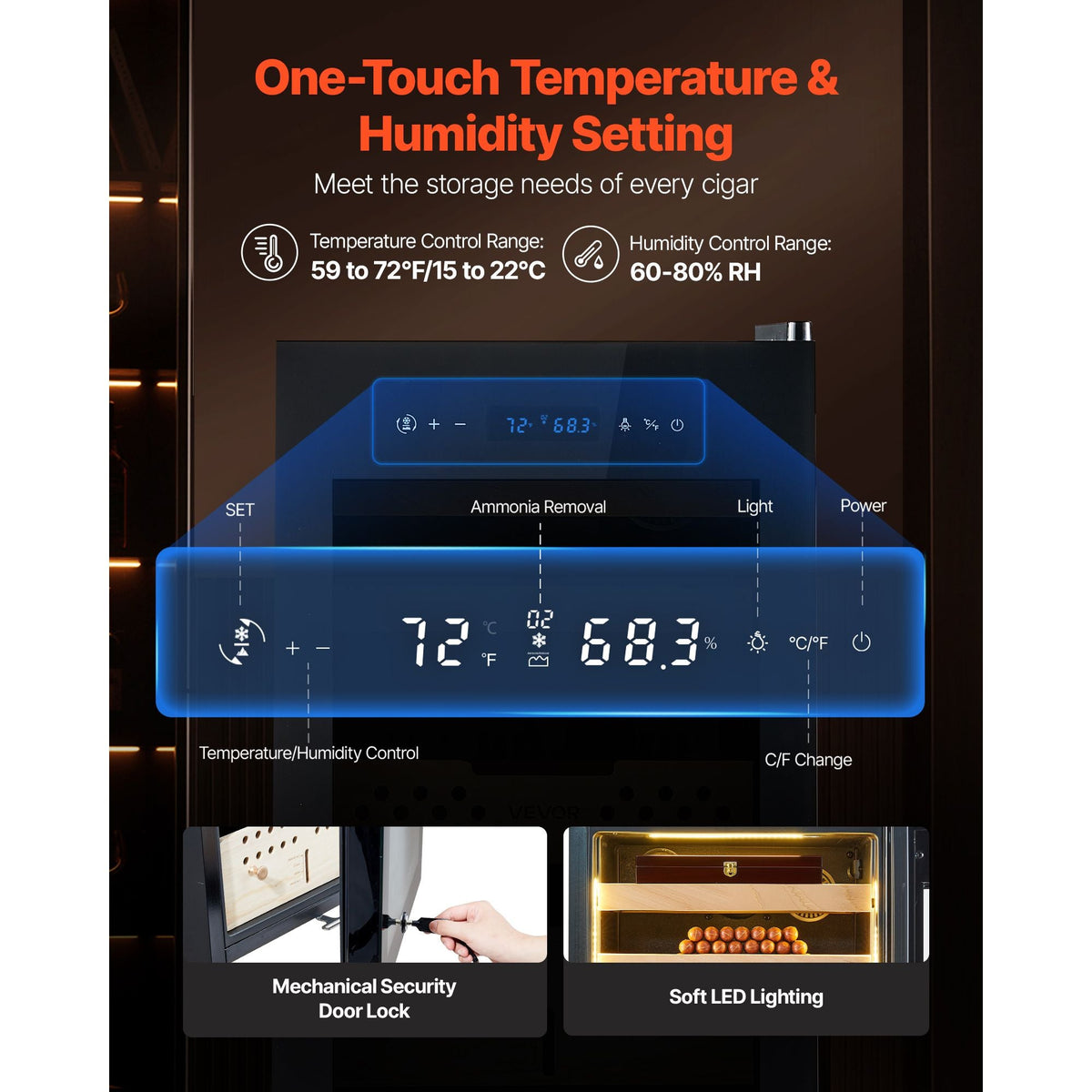 Electric Humidor, 60L, 350 Counts Electric Cigar Humidor Cabinet with Compressor Cooling, Constant Humidity & Temperature Control, Spanish Cedar Wood Shelves & Drawers, 3 Layers, for Household