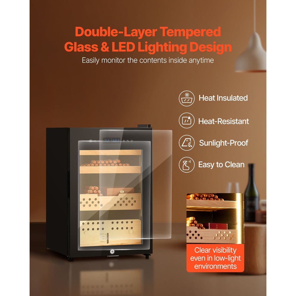 Electric Humidor, 60L, 350 Counts Electric Cigar Humidor Cabinet with Compressor Cooling, Constant Humidity & Temperature Control, Spanish Cedar Wood Shelves & Drawers, 3 Layers, for Household