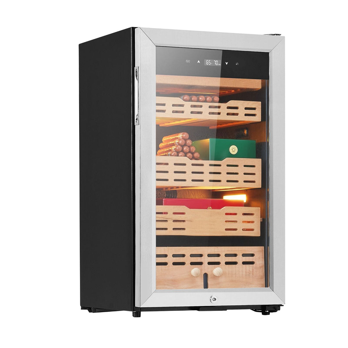 Electric Humidor, 75L, 450 Counts Electric Cigar Humidor Cabinet with Compressor Cooling, Constant Humidity & Temperature Control, Spanish Cedar Wood Shelves & Drawers, 4 Layers, for Household