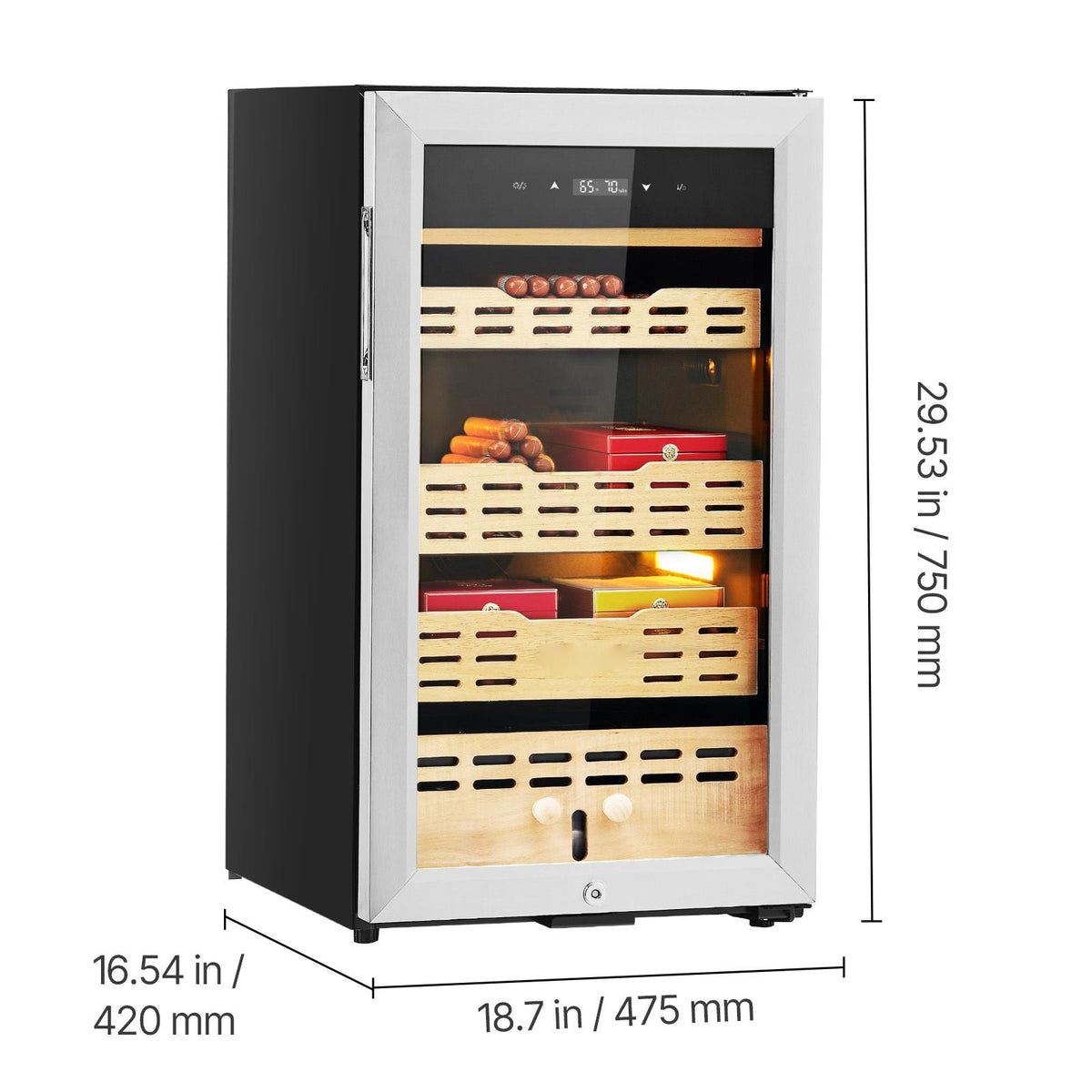 Electric Humidor, 75L, 450 Counts Electric Cigar Humidor Cabinet with Compressor Cooling, Constant Humidity & Temperature Control, Spanish Cedar Wood Shelves & Drawers, 4 Layers, for Household