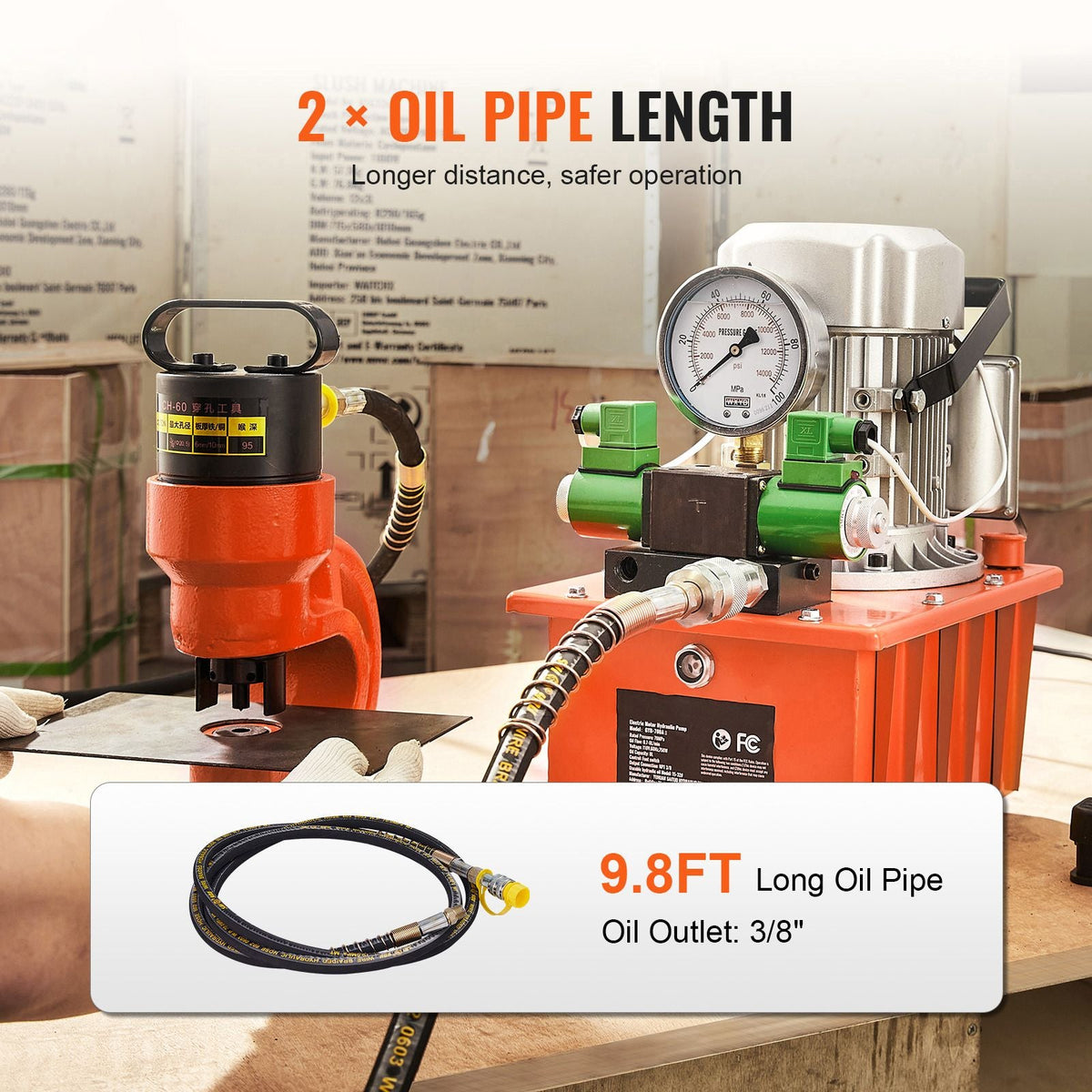 Electric Hydraulic Pump, 10000 PSI 750W 110V 488 in³/8L Capacity, Double Acting Solenoid Valve, Electric Driven Hydraulic Pump Power Pack Unit with Pedal Switch for Punching/Bending/Jack Machine