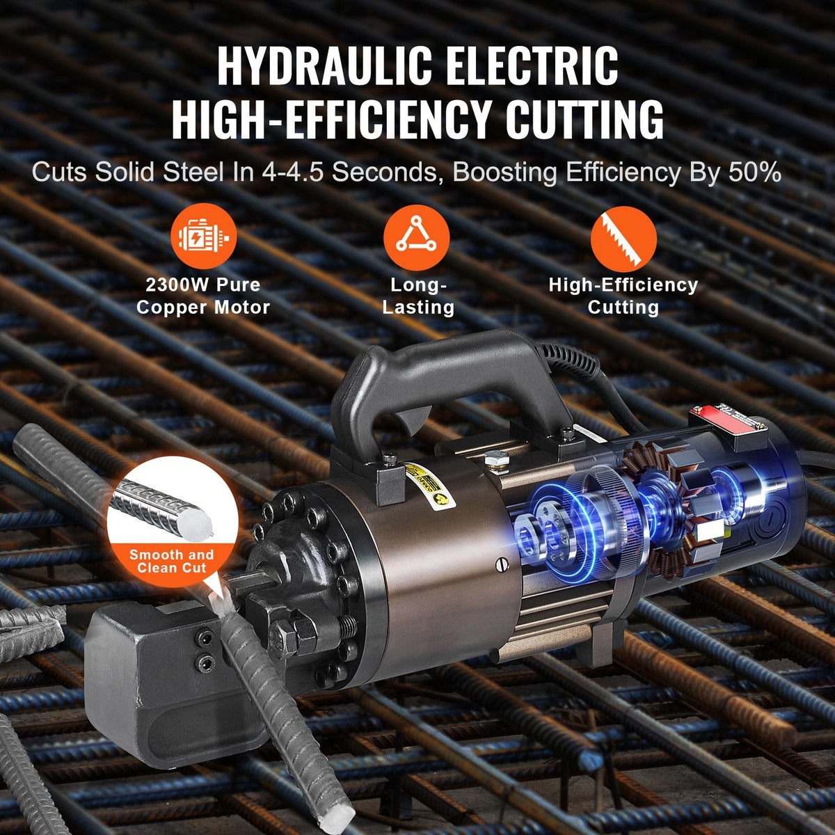 Electric Hydraulic Rebar Cutter, 2300W Portable Rebar Cutter, Cutting up to 1.26 Inch (5-32mm) Rebar within 4.5 Seconds, High Power Steel Rebar Cutter with Oil Can Rich Accessories,Black RC-32