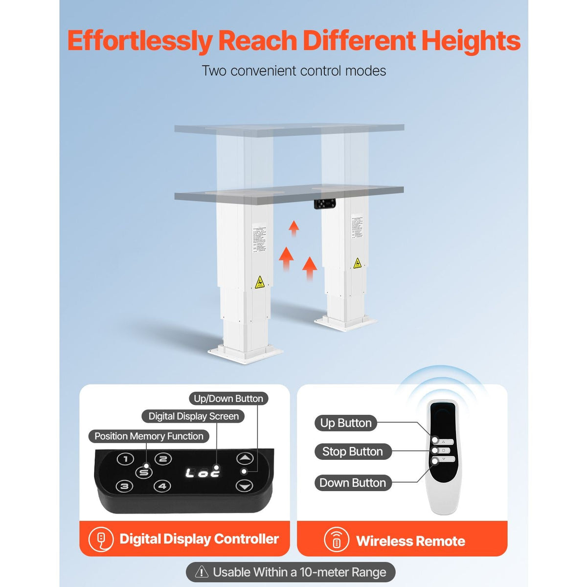 Electric Lifting Column System, 260 lbs Lift Table, 14.2-31.1 in Height Range, Three-stage Adjustable Desk Column, Telescopic Table Leg, Comes with Power-Supply Option to Control up/Down Motion