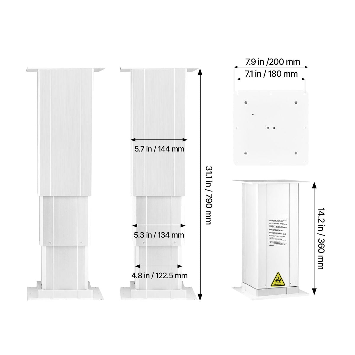 Electric Lifting Column System, 260 lbs Lift Table, 14.2-31.1 in Height Range, Three-stage Adjustable Desk Column, Telescopic Table Leg, Comes with Power-Supply Option to Control up/Down Motion