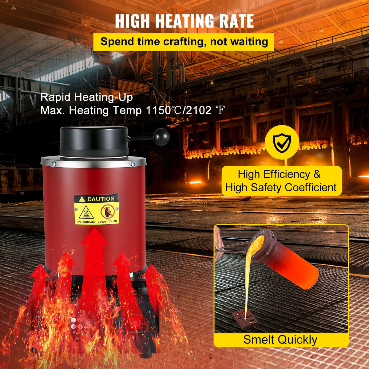 Electric Melting Furnace, 3KG Digital Electric Melting Furnace, 1750W 1150 Celsius/2102 Fahrenheit Gold Smelter Furnace with 1KG&3KG Graphite Crucible & Ingot Die
