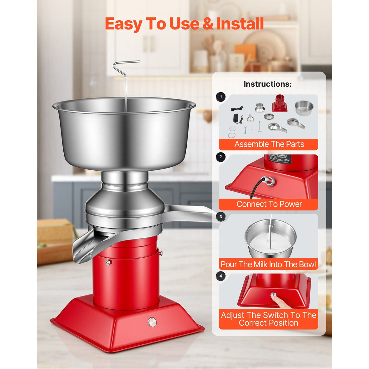 Electric Milk Cream Separator, 60L/H Output 10500RPM Milk Cream Centrifugal Separator, 304 Stainless Steel Goat Cow Milk Skimmer Separating Machine with 4.5L Bowl Capacity (40W, 100-240V)