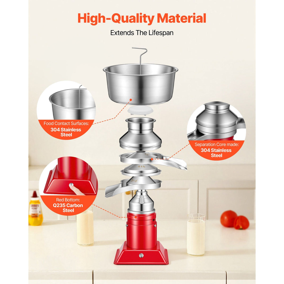 Electric Milk Cream Separator, 60L/H Output 10500RPM Milk Cream Centrifugal Separator, 304 Stainless Steel Goat Cow Milk Skimmer Separating Machine with 4.5L Bowl Capacity (40W, 100-240V)