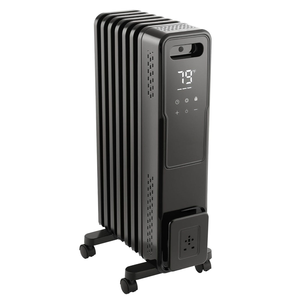 Electric Oil Filled Radiator, 1500W Radiant Space Heater with Dual U-shaped Heating Tubes, Over-Heat Protections,3 Heat Settings,24h Timer, Flexible Casters, Remote Control for Indoor,Black