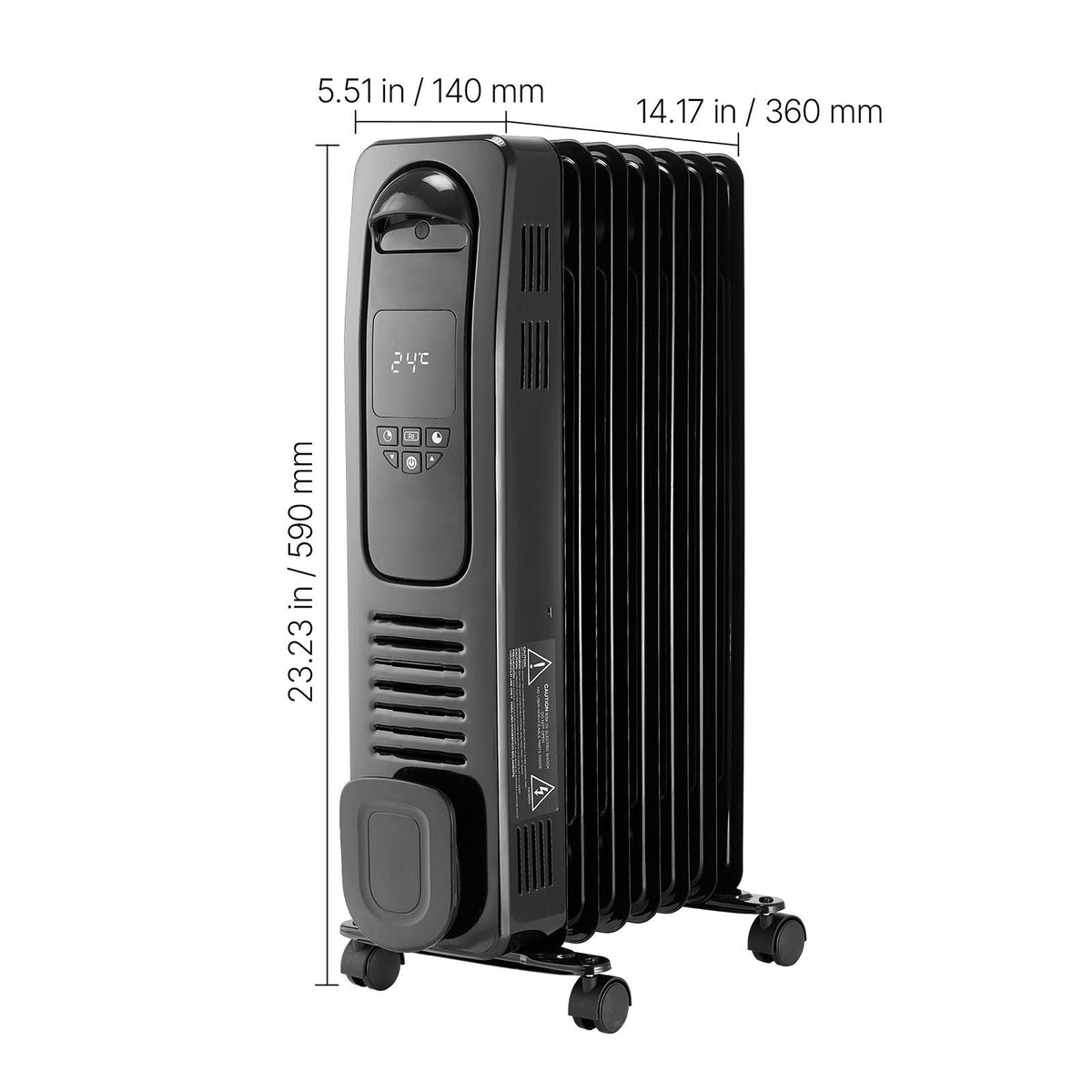 Electric Oil Filled Radiator, 1500W Radiant Space Heater with LED Screen, Over-Heat Protections,24h Timer, Portable Handle Casters, Thermostat,Remote Control for Indoor Use,Black