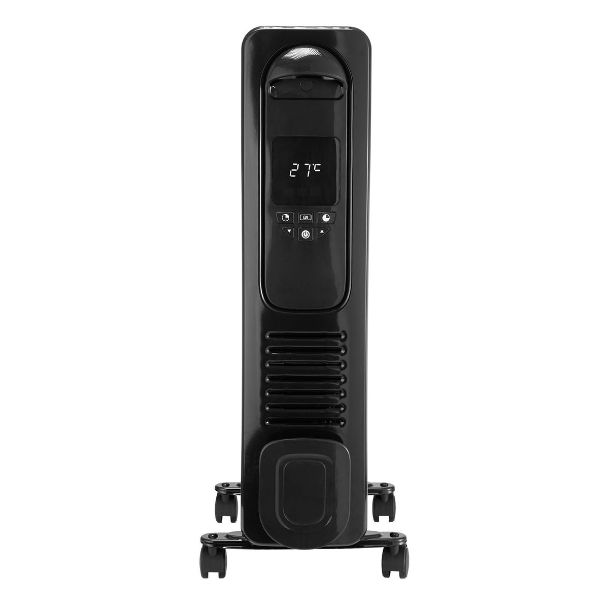 Electric Oil Filled Radiator, 1500W Radiant Space Heater with LED Screen, Over-Heat Protections,24h Timer, Portable Handle Casters, Thermostat,Remote Control for Indoor Use,Black