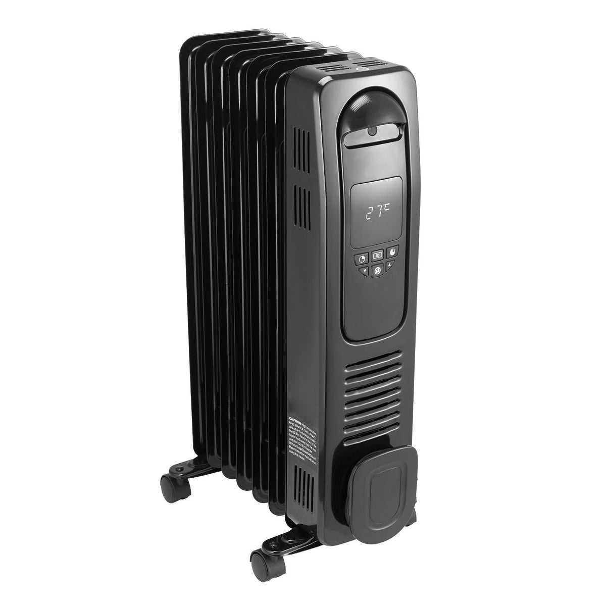 Electric Oil Filled Radiator, 1500W Radiant Space Heater with LED Screen, Over-Heat Protections,24h Timer, Portable Handle Casters, Thermostat,Remote Control for Indoor Use,Black